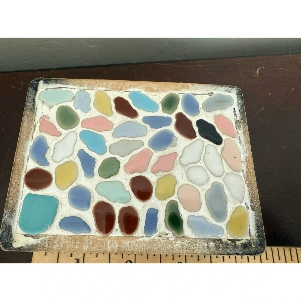 Vintage MCM Mosaic Tile and Wood Trinket Box, Keepsake Box